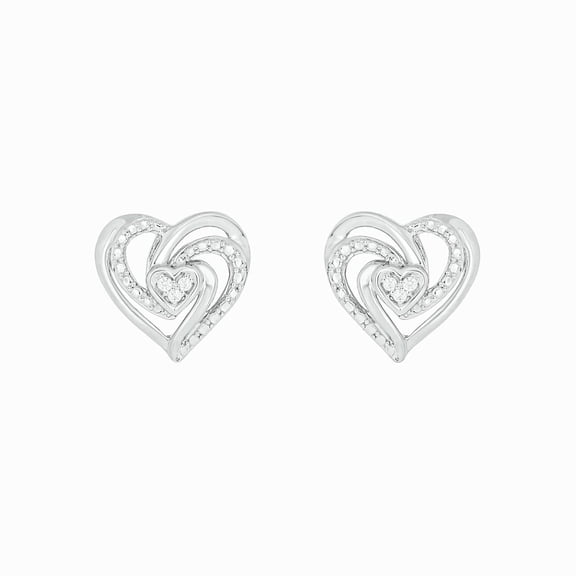 925 Sterling Silver Diamond Twist Heart Stud Earrings for Women, 1/20 Ct