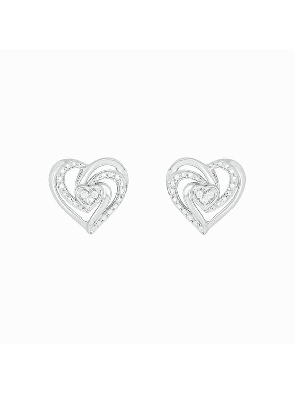 925 Sterling Silver Diamond Twist Heart Stud Earrings for Women, 1/20 Ct