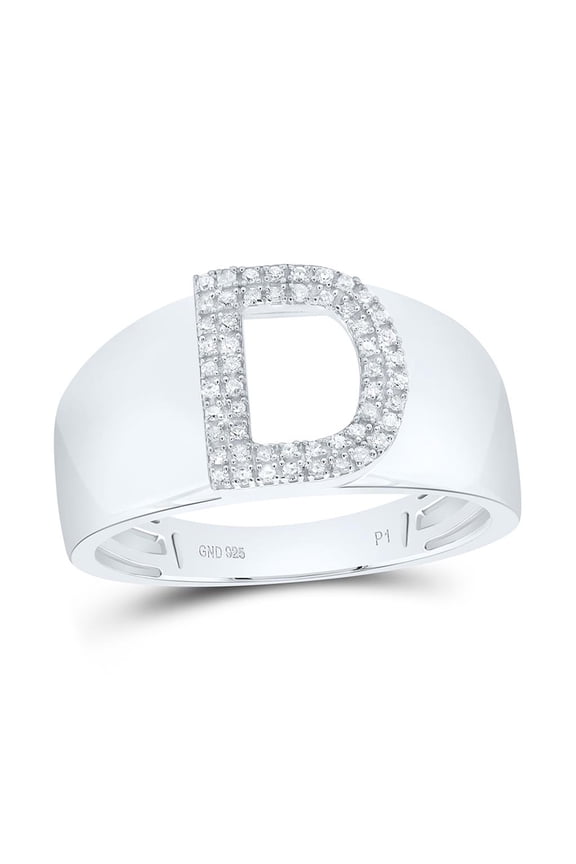 .925 Sterling Silver Diamond Women's Block Letter D Initial Band Ring 1/10 CT
