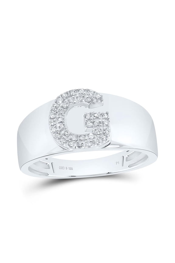 .925 Sterling Silver Diamond Women's Block Letter G Initial Band Ring 1/12 CT