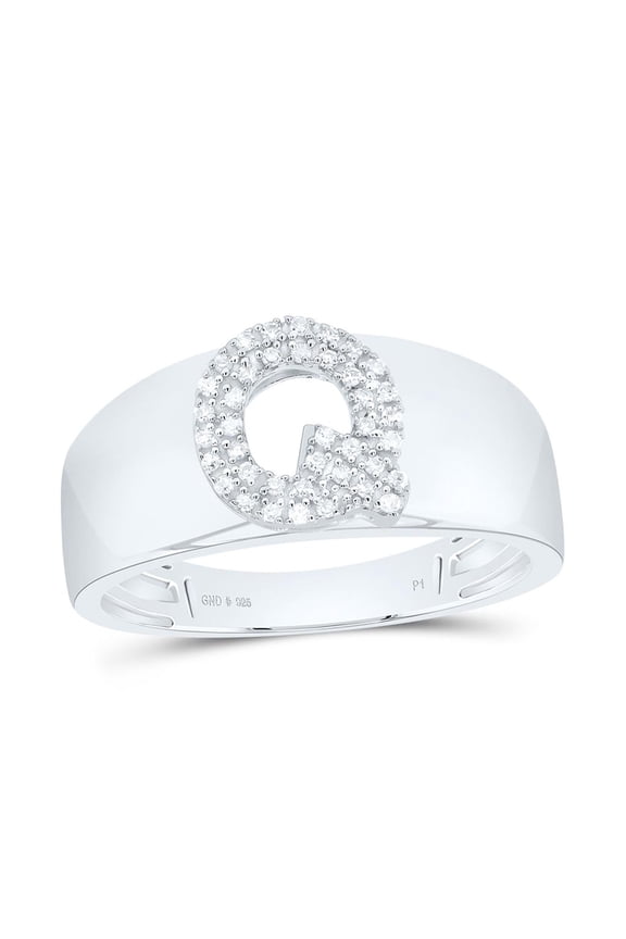 .925 Sterling Silver Diamond Women's Block Letter Q Initial Band Ring 1/10 CT