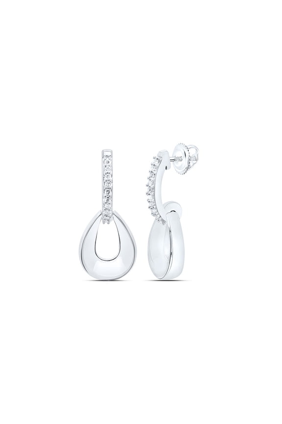 925 Sterling Silver Diamond Women's Concave Teardrop J Dangler Earrings 1/10 CT