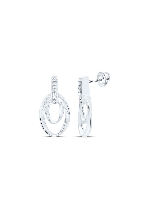 925 Sterling Silver Diamond Women's Double Wavy Oval Dangler Earrings 1/12 Ct