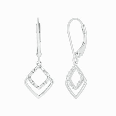925 Sterling Silver Diamond and Baguette Dangle Drop Earrings for Women, 1/6 Ct