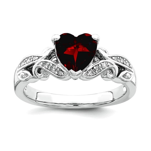 925 Sterling Silver Diamond and Garnet Ring Size 9 2mm Wide Ring for Women - .05 dwt 1.27 cwt