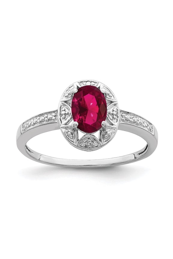 925 Sterling Silver Diamond and Lab Created Ruby Ring Fine Jewelry For Women Gifts For Her, Size 5