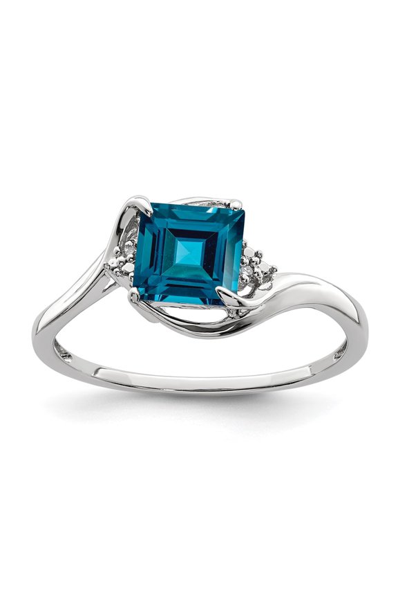 925 Sterling Silver Diamond and London Blue Topaz Ring Fine Jewelry For Women Gifts For Her, Size 6