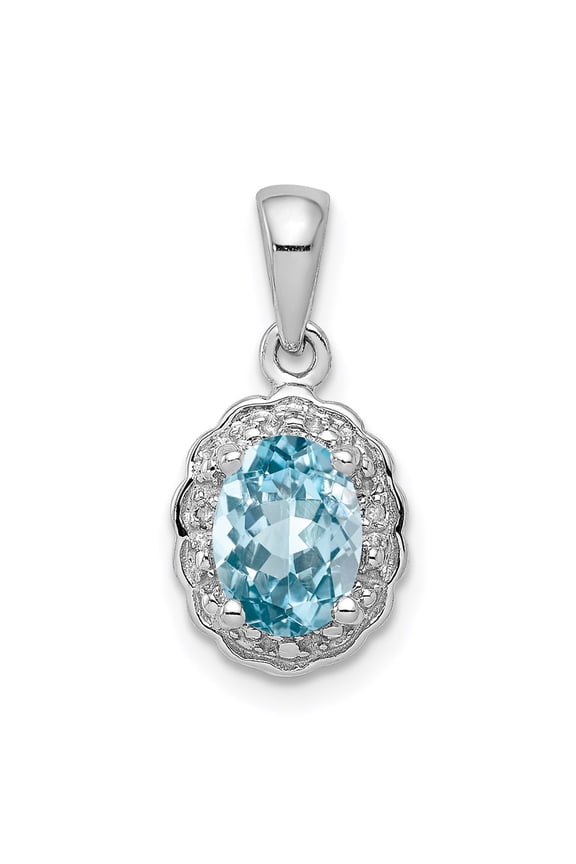 925 Sterling Silver Diamond and Oval Shape Light Swiss Blue Topaz Pendant Fine Jewelry For Women Gifts For Her