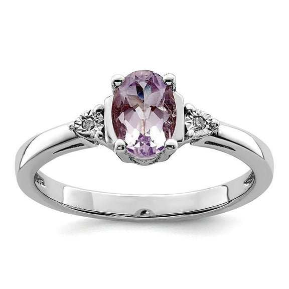 925 Sterling Silver Diamond and Pink Amethyst Ring Size 9 2mm Wide Ring for Women - .010 dwt .72 cwt