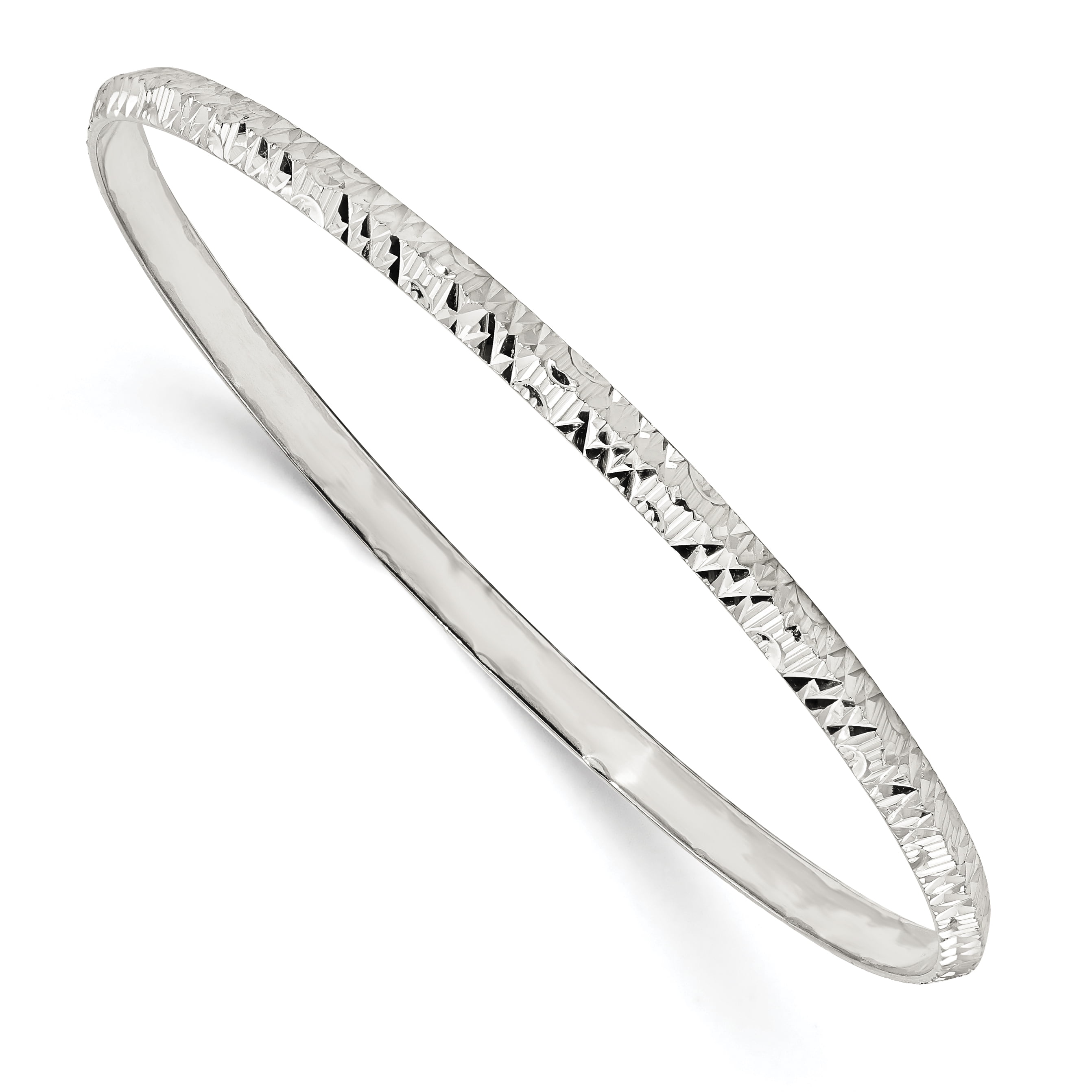 925 Sterling Silver Diamond-cut Slip-on Bangle Bracelet