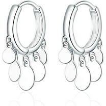 925 Sterling Silver Disc Earrings Huggie Hoop for Women Teens Coin Hoop Earrings Cluster Drop Earrings Tassel