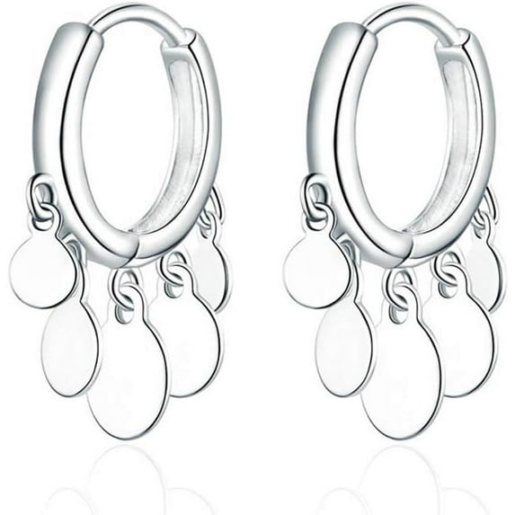 925 Sterling Silver Disc Earrings Huggie Hoop for Women Teens Coin Hoop Earrings Cluster Drop Earrings Tassel