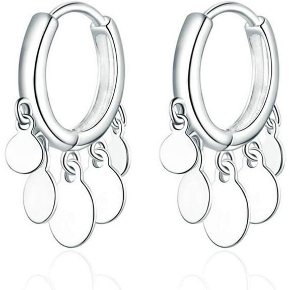 925 Sterling Silver Disc Earrings Huggie Hoop for Women Teens Coin Hoop Earrings Cluster Drop Earrings Tassel