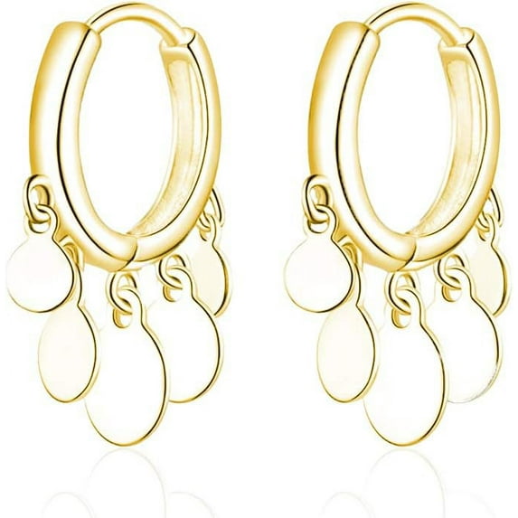 925 Sterling Silver Disc Earrings Huggie Hoop for Women Teens Coin Hoop Earrings Cluster Drop Earrings Tassel