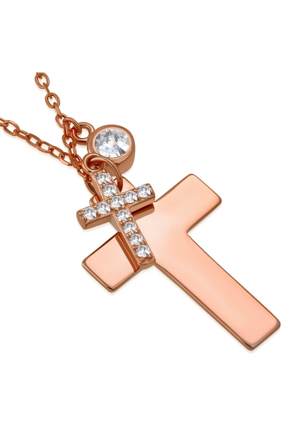 925 Sterling Silver Double Cross CZ Cross Necklace Pendant
