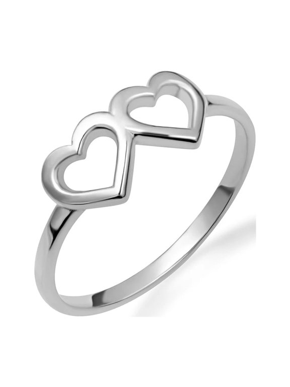 925 Sterling Silver Double Heart Band Ring (Size 4.25)