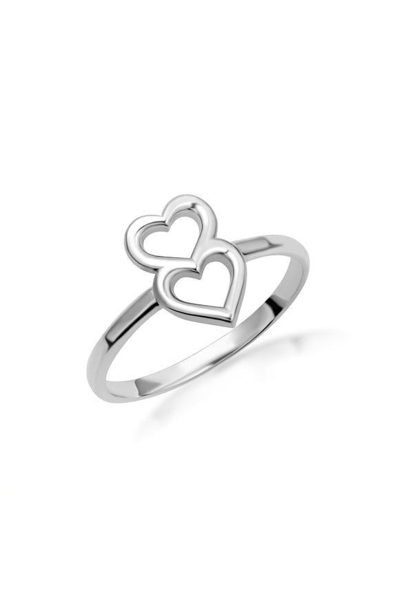 .925 Sterling Silver Double Heart Love Ring/Ring Size 8