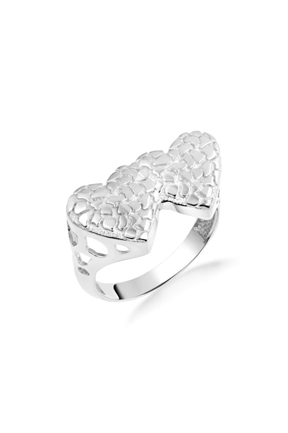 .925 Sterling Silver Double Heart Nugget Ring, Size 8