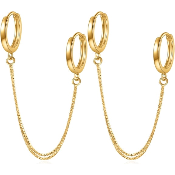 925 Sterling Silver Double Hoop Chains Earrings Double Piercing for Women,Dangle Cartilage Hoop Earrings Two Holes Piercing Jewelry Gifts