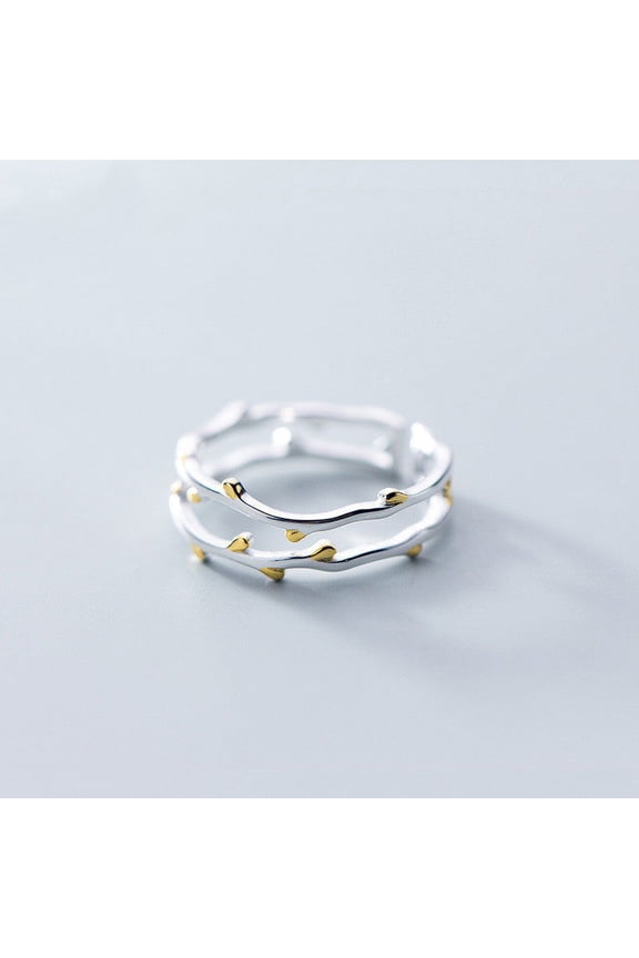 Womens 925 Sterling Silver Double Layer Branch Ring Korean Temperament Index Finger Ring Elegant Fashion Jewelry Gift