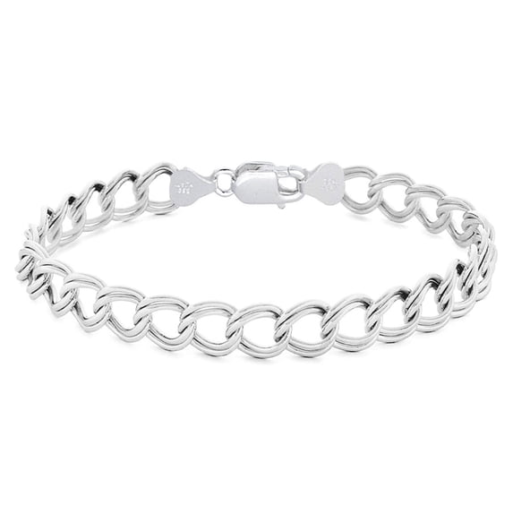 925 Sterling Silver Double Link Charm Bracelet 4 5 6 7 8MM Width: 5mm, Bracelet length: 9