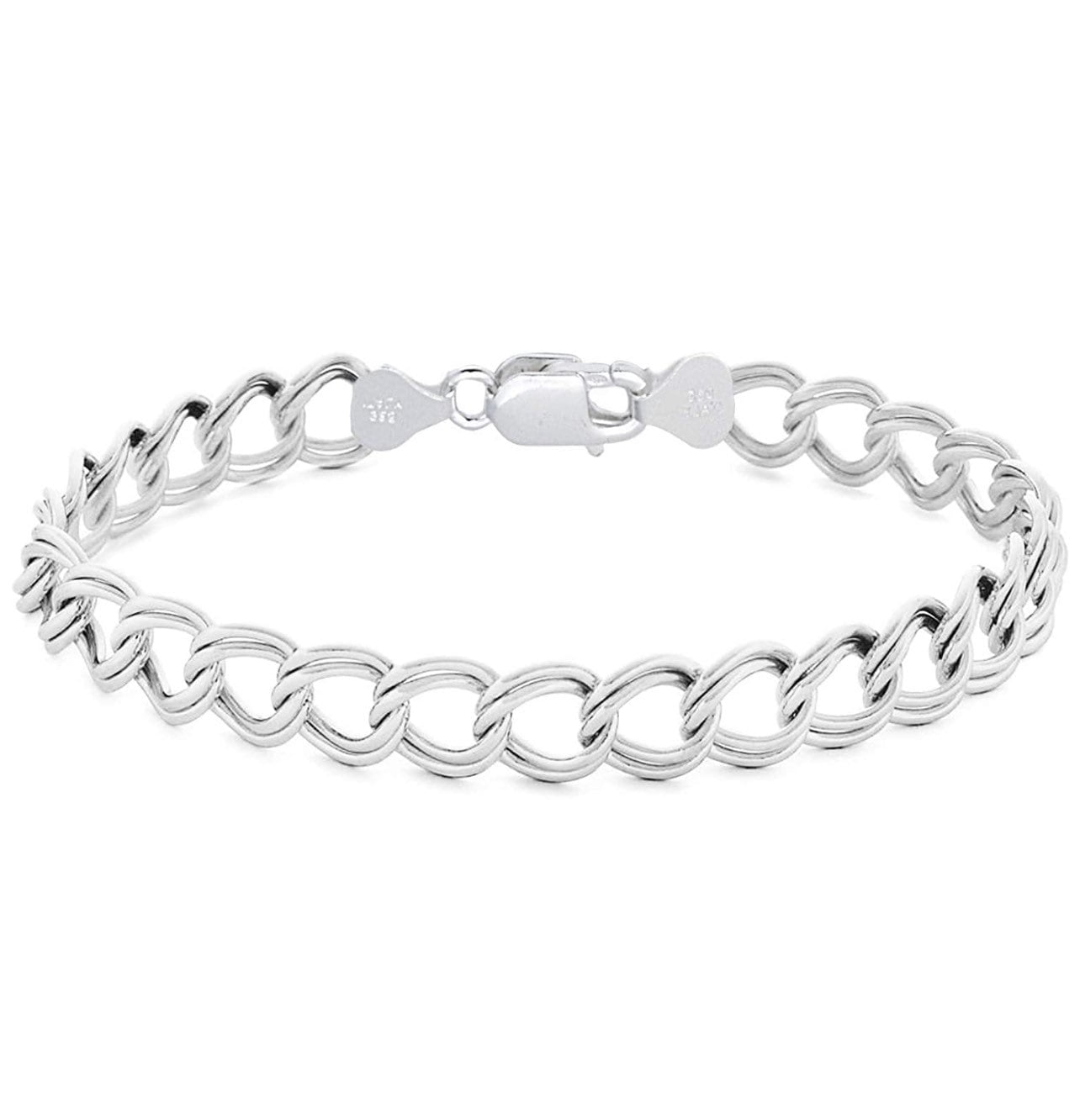 925 Sterling Silver Double Link Charm Bracelet 4 5 6 7 8MM Width: 6mm, Bracelet length: 9