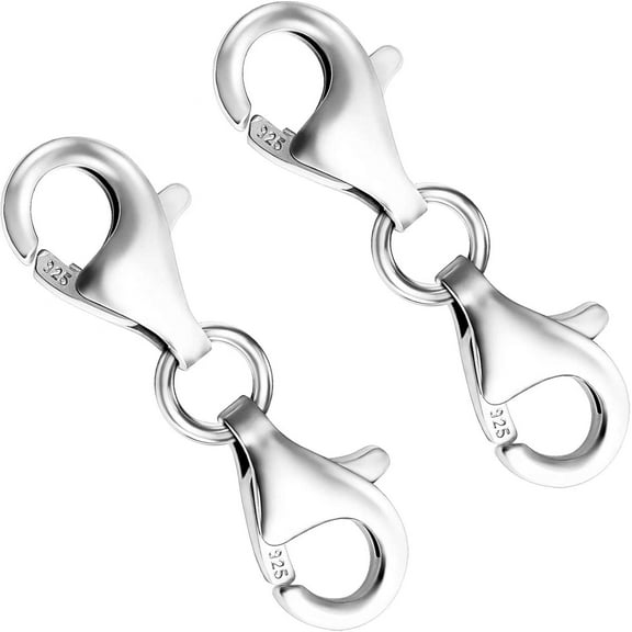 925 Sterling Silver Double Lobster Claw Clasp, Necklace Extender for Bracelet Necklace Clasp and Closure （2 Pieces）