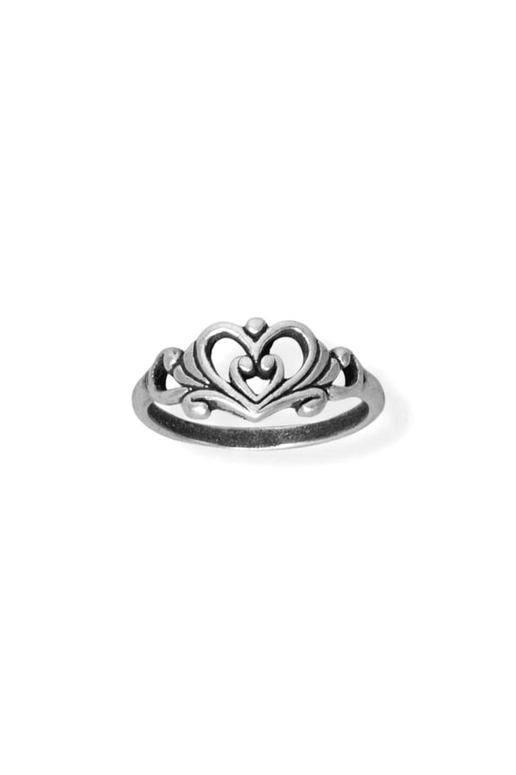925 Sterling Silver Double Love Heart and Swirl Design Ring Oxidized Tapers From 8.5mm to 1.7mm Size 4 Statement Ring fo