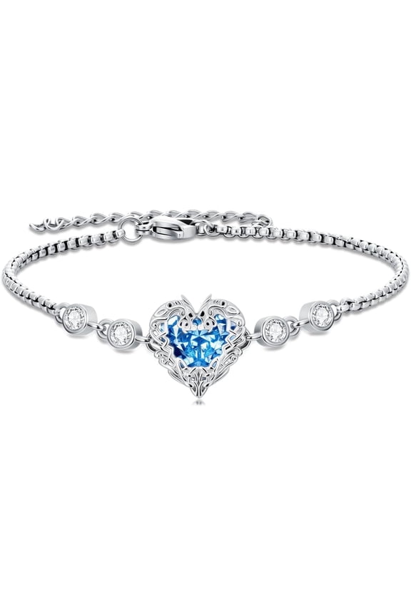 925 Sterling Silver Dragon Bracelet for Women, Heart Hollowed Relief Dragon Charm Bracelet with 7+2" Adjustable Stainless Steel Chain, Sweet Romantic Animal Jewelry Gift for Her