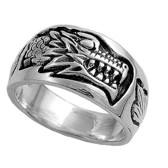 925 Sterling Silver Dragon's Head Ring Size 9