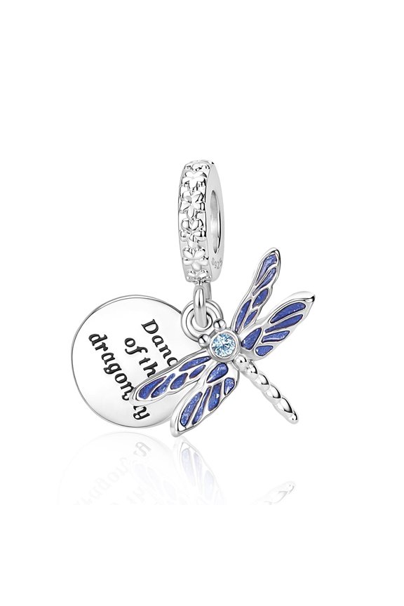 925 Sterling Silver Dragonfly Dangle Charm For Bracelets & Bangle Pendant Jewelry