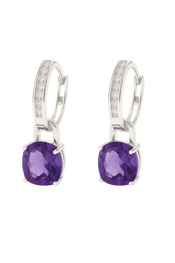 925 Sterling Silver Drop Earrings for Women Amethyst Gemstone with Zirconia Accents Lock-Inspired Design Gift Jewelry