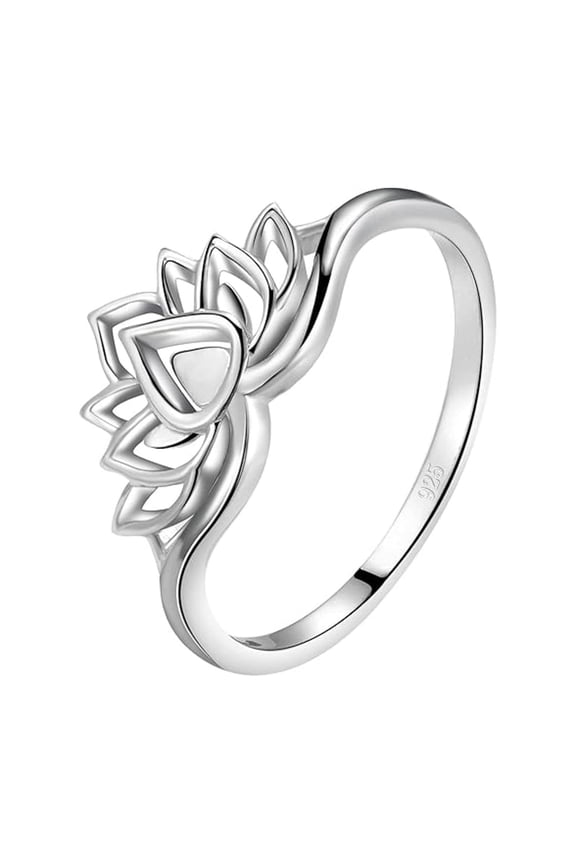 925 Sterling Silver Dual Layer Lotus Flower Design Women Christmas Gift Delicate Openwork Stacking Ring