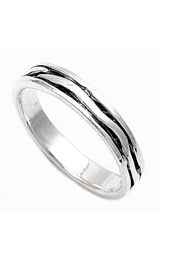 925 Sterling Silver Dual Line Inscribed Ring Size 7