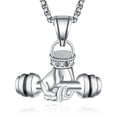 thumbnail image 1 of 925 Sterling Silver Dumbbell Necklace for Men, Hand Holding Barbell Gym Weight Pendant Necklace, 1 of 3