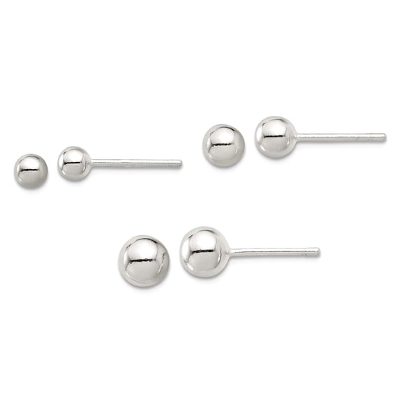 925 Sterling Silver E-coated 4mm 5mm and 6mm Ball Post Earrings Set Ball Earring for Women