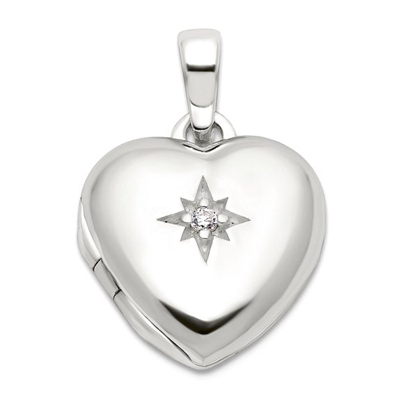 925 Sterling Silver E-coated Cubic Zirconia 13mm Love Heart Locket Locket Necklace for Women
