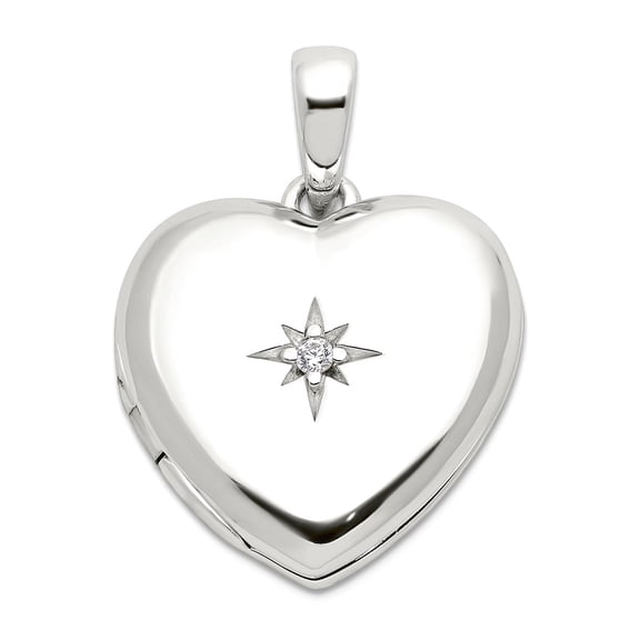 925 Sterling Silver E-coated Cubic Zirconia 19mm Love Heart Locket Locket Necklace for Women
