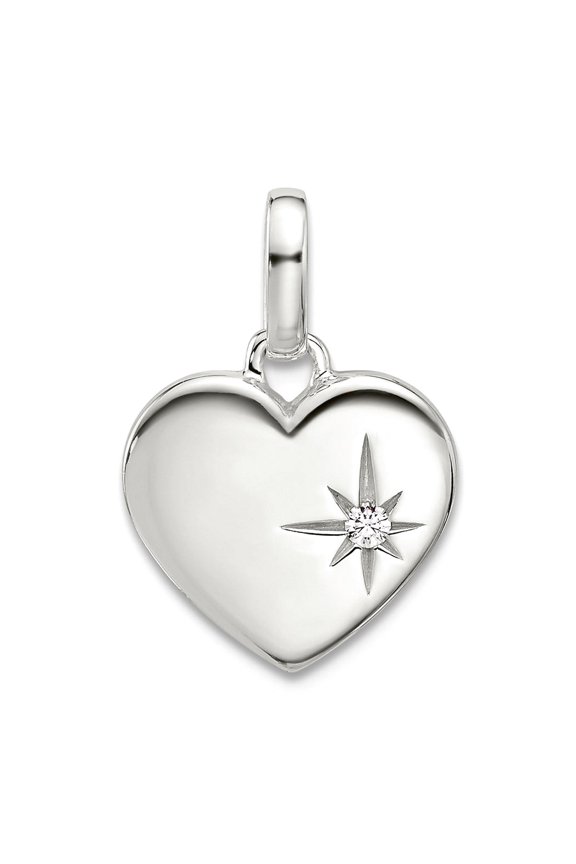 925 Sterling Silver E-coated Cubic Zirconia Love Heart Pendant Necklace 17.7x12.3mm Wide Pendant for Women