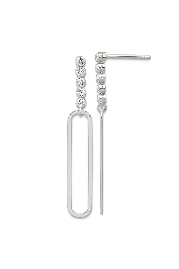 925 Sterling Silver E-coated Cubic Zirconia Post Long Drop Dangle Earrings 39x6mm Wide Dangle Earring for Women