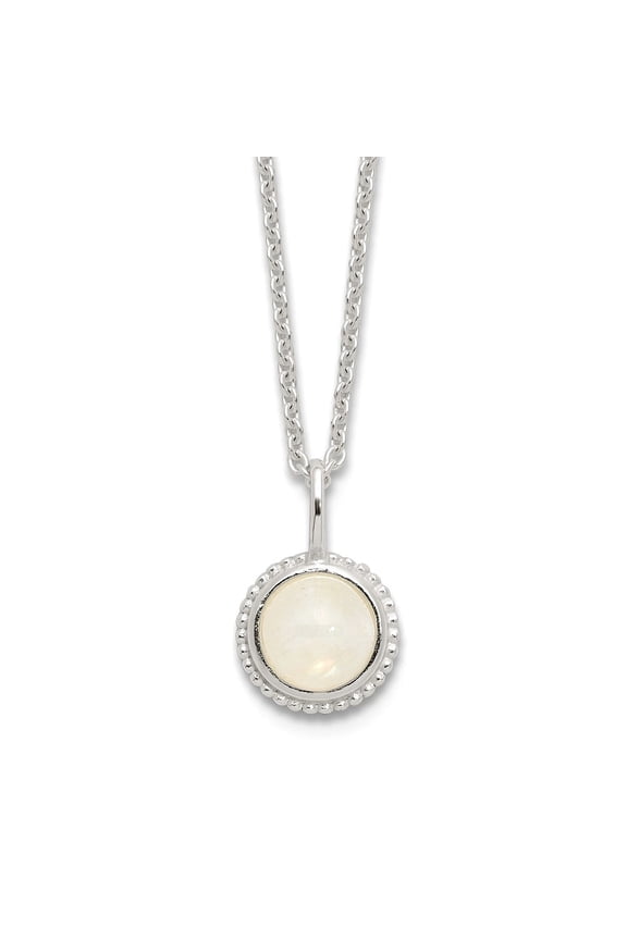 925 Sterling Silver E-coated Celestial Moonstone With 2in Extension Necklace 17.75 Inch 8.8mm Wide Pendant Necklace for