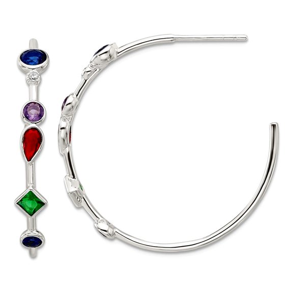 925 Sterling Silver E-coated Multi Color Cubic Zirconia Post Hoop Earrings 31x31.5mm Wide 4.5mm Thick Hoop Earring for W