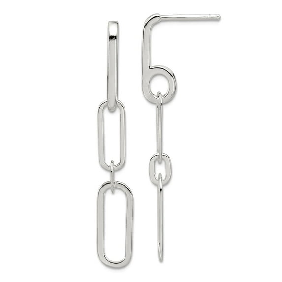 925 Sterling Silver E-coated Paperclip Link Post Long Drop Dangle Earrings 46x7mm Wide Clip on Earring for Women