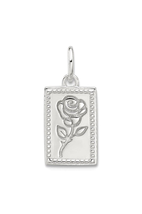 925 Sterling Silver E-coated Rose Charm 16.35x8.2mm Wide Pendant Necklace for Women - .8 Grams