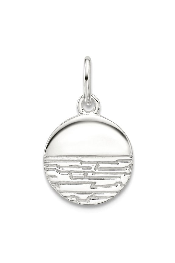 925 Sterling Silver E-coated Textured Circle Charm 15.5x9.8mm Wide 1.5mm Thick Pendant Necklace for Women