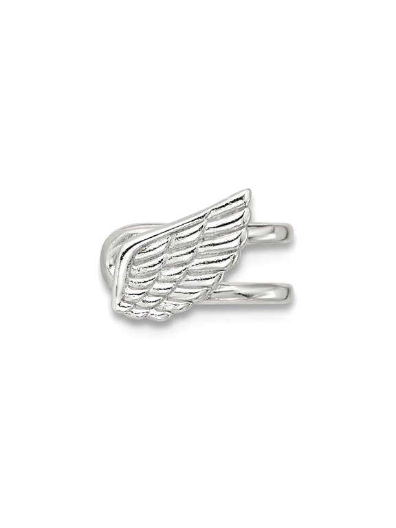 925 Sterling Silver E-coated Wing 1 Single Individual Ear Cuff 11.25x9.4mm Wide 7mm Thick Ear Cuff for Women