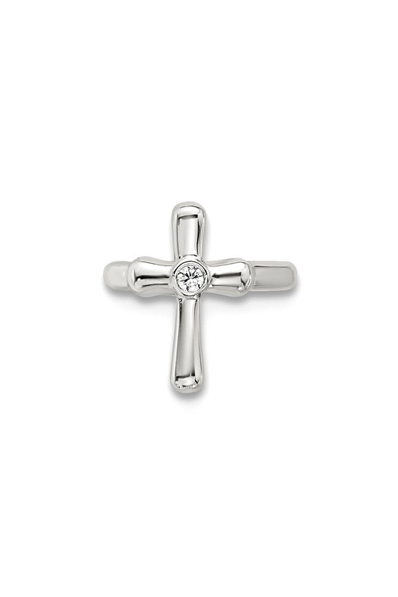 925 Sterling Silver E-coated With Cubic Zirconia Religious Faith Cross 1 Single Individual Ear Cuff 10.35x9mm Wide 9.05m