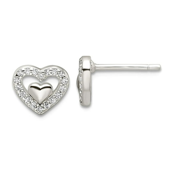 925 Sterling Silver E-coating Cubic Zirconia Love Heart In a Heart Earrings 7x8mm Wide Stud Earring for Women