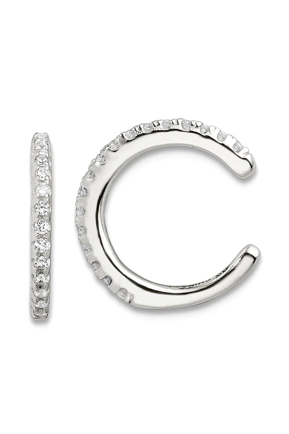 925 Sterling Silver E-coating Cubic Zirconia Pair Of 2 Ear Cuffs 12.4x12.2mm Wide 1.4mm Thick Ear Cuff for Women