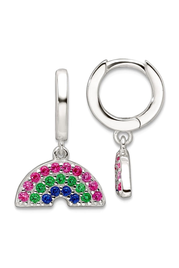 925 Sterling Silver E-coating Polished Multicolor CZ Dangle Rainbow Round Hoop Earrings 17.6x9.9mm Wide 11.6mm Thick Hoo